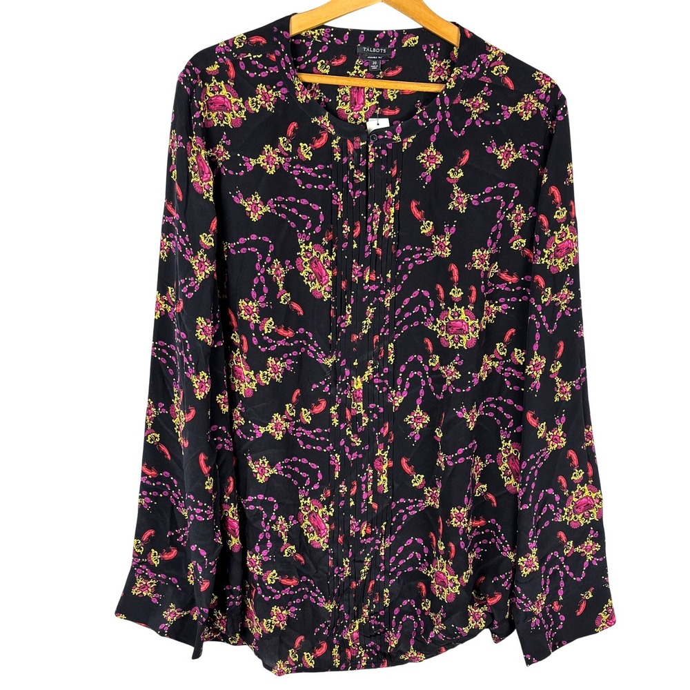 Talbots Long Sleeve Washable Silk Blouse Shirt 20 Jewels Glam Ornate Business